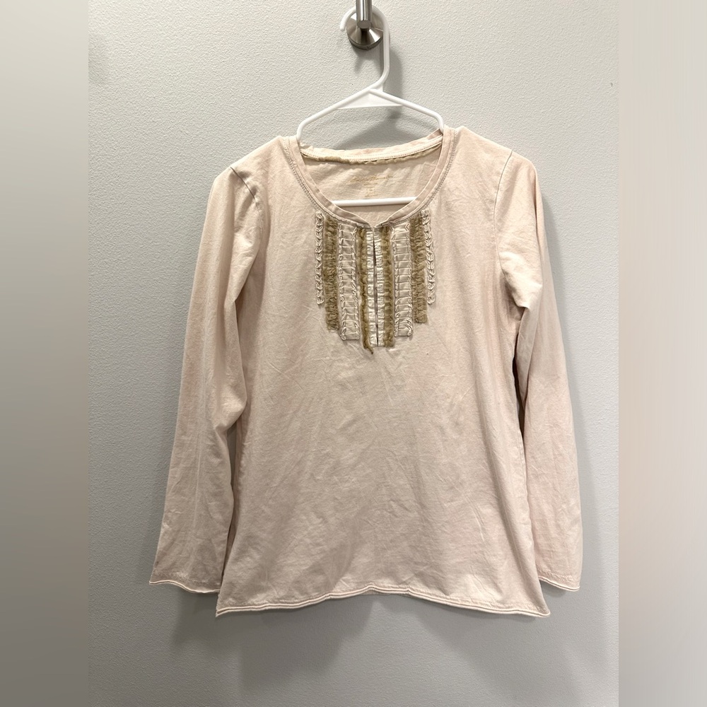 Eddie Bauer Ruffle Front Long Sleeve Shirt